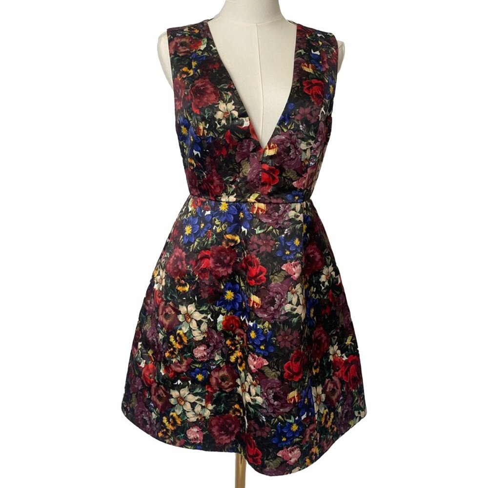 Alice + Olivia V Neck Floral Mini Dress